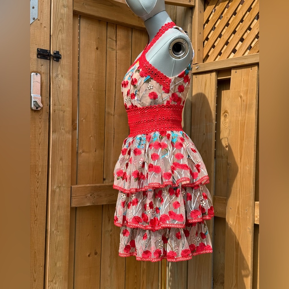 🆕 BRONX & BANCO 🧿 NWOT Ivanka Embroidered Red Ruffled Mini Dress, Sz XS US 2 - Picture 5 of 16